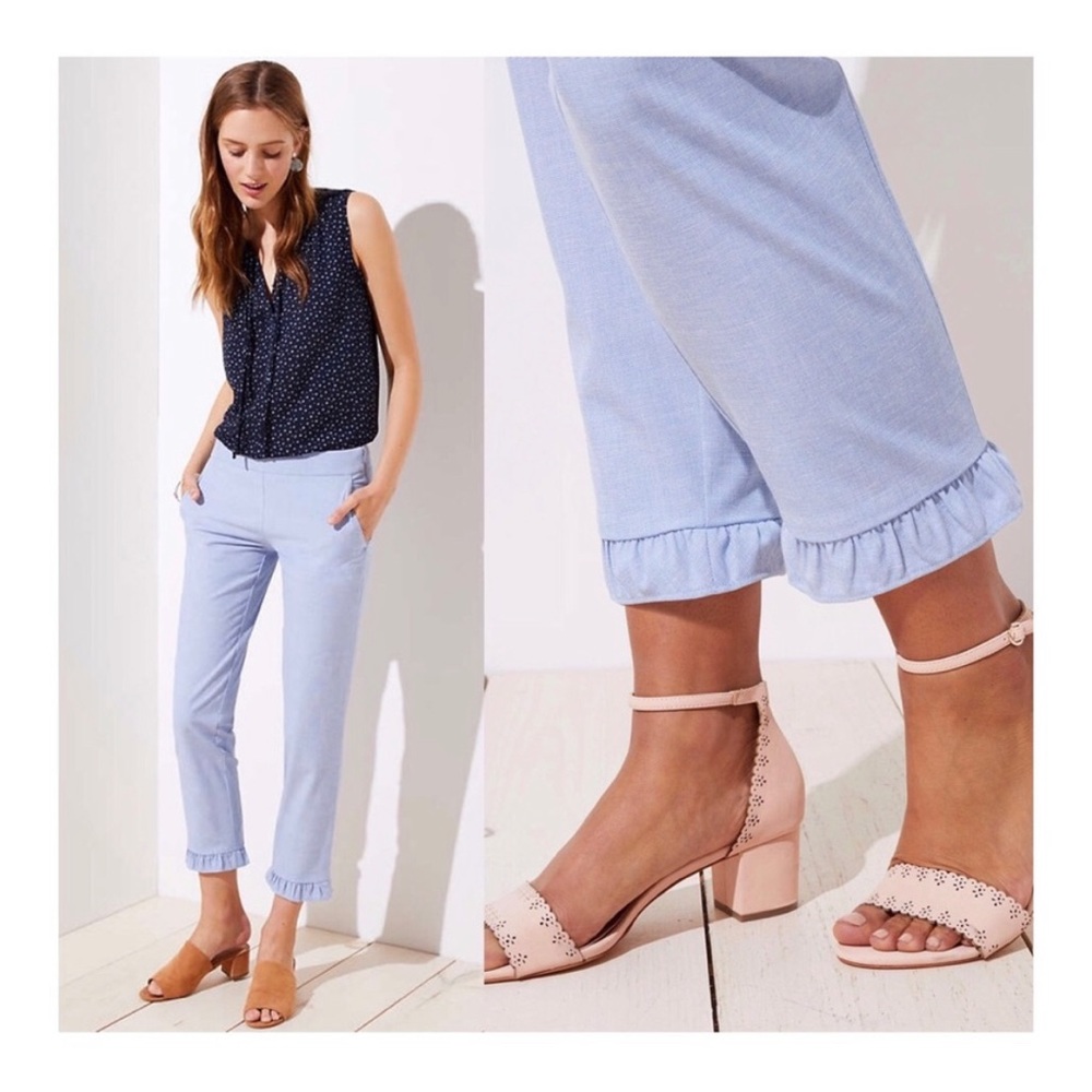 LOFT Light Blue Ankle Pant Ruffle Detail